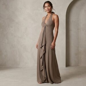 NWT Tommy Bahama Tambour Cascading Halter Maxi Dress Brown Viscose Size XL